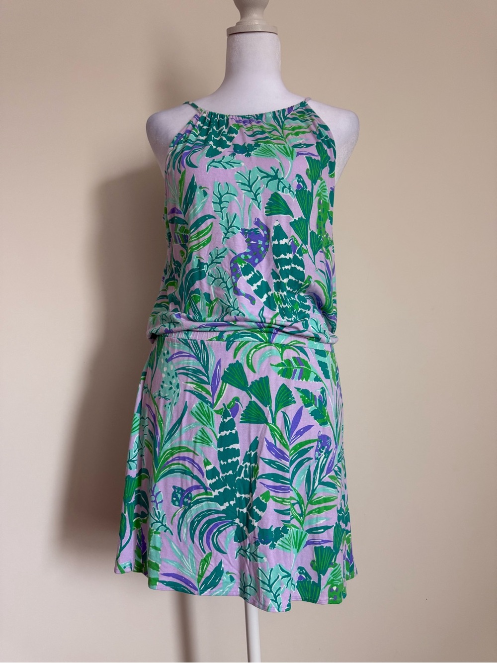 Lilly Pulitzer Pink, Green & Purple Tropical Print Mini Dress size small lined